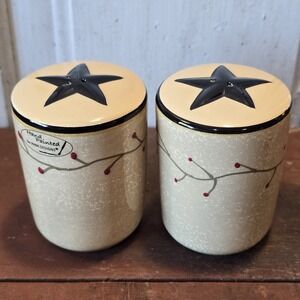 Park Designs Hand Painted Primitive Star Berry Branch Salt & Pepper Shakers Set